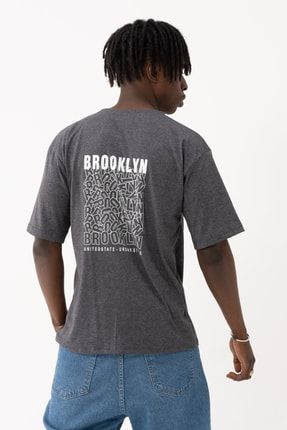 Füme Oversize Brooklyn Sırt Baskılı Tshirt brooklynsrt