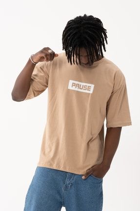 Kahverengi Oversize Pause Baskılı Tshirt Pause9