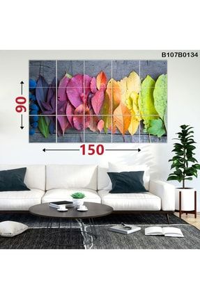 Renkli Yaprak Desenli Modern 15 Parçalı Ahşap Tablo Seti 90x150 NHT175