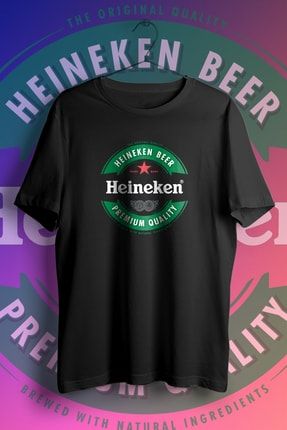 Heineken Logo Baskılı Siyah Unisex Baskılı Tişört NETSTYLE000006