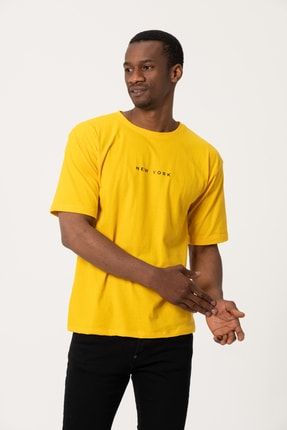 Sarı Oversize Newyork Ön Baskılı Tshirt newkucuk9