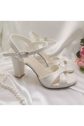 Kadın Sedef Beyaz Renk Ön Çapraz 10 Cm Platform Topuklu Abiye Ayakkabı LNR54AS
