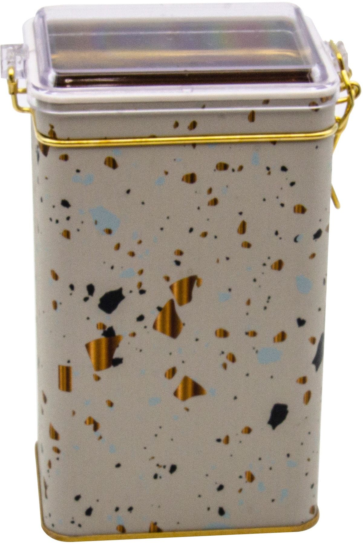 EVLE-Er048-9g Terrazzo Cream Patterned Rectangular Metal Storage Container 8x10 Cm 1