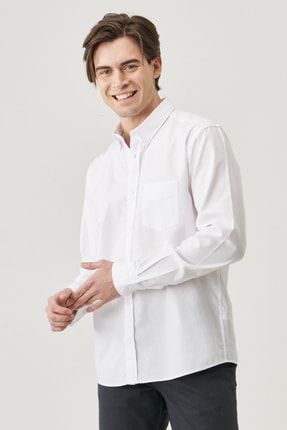 Erkek Beyaz Regular Fit Uzun Kol Gömlek W5A3