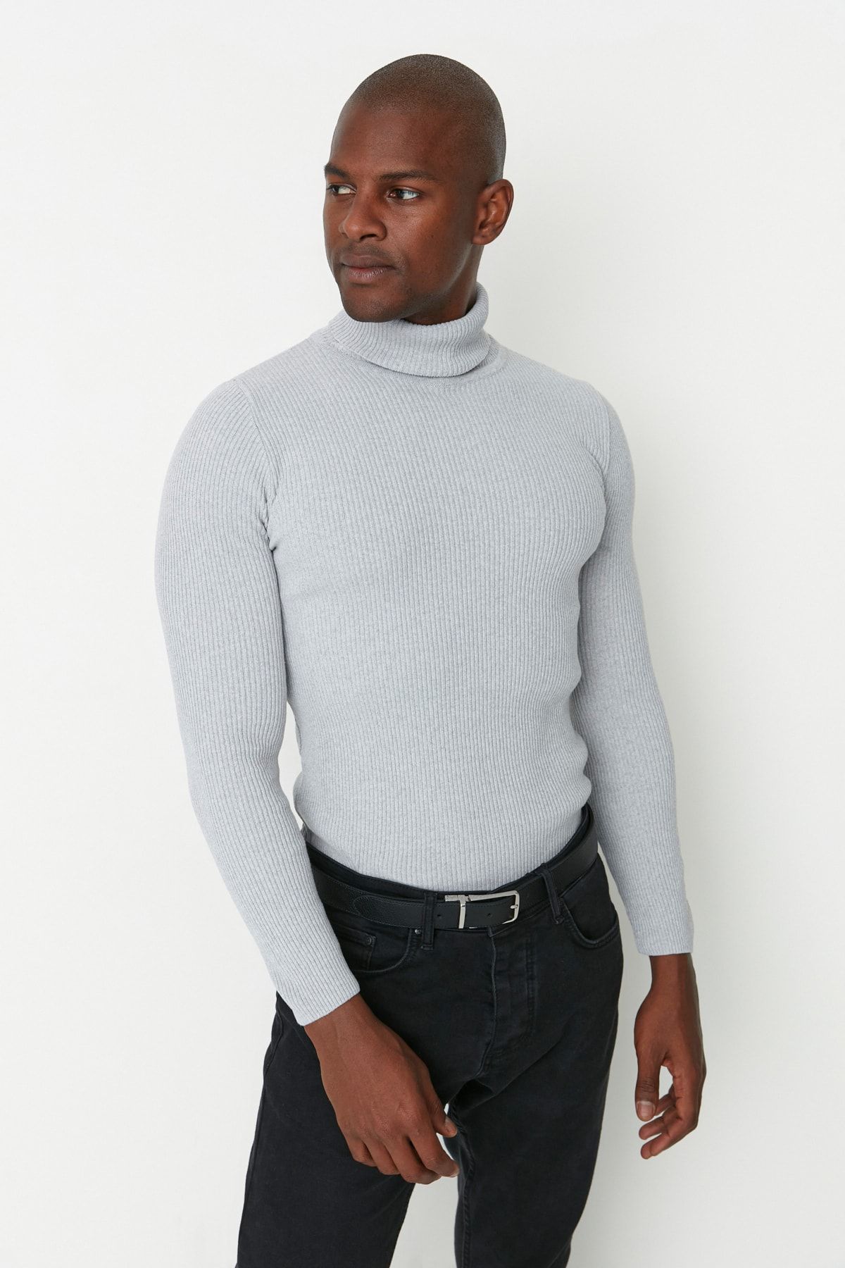 Trendyol Collection-Grauer Rollkragenpullover – Baumwolle, schmale Passform TMNAW20MG0031 5