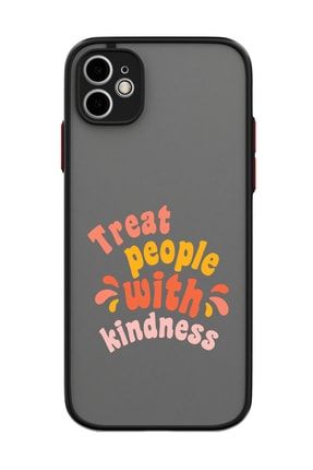 Iphone 11 Siyah Treat People With Kindness Tasarımlı Kamera Korumalı Hux Kılıf FCIP11-H-204
