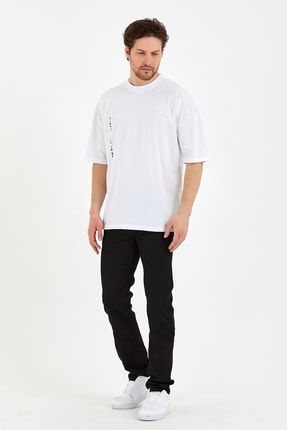 Erkek Oversize Basic T-shirt - Beyaz TSOTBR001