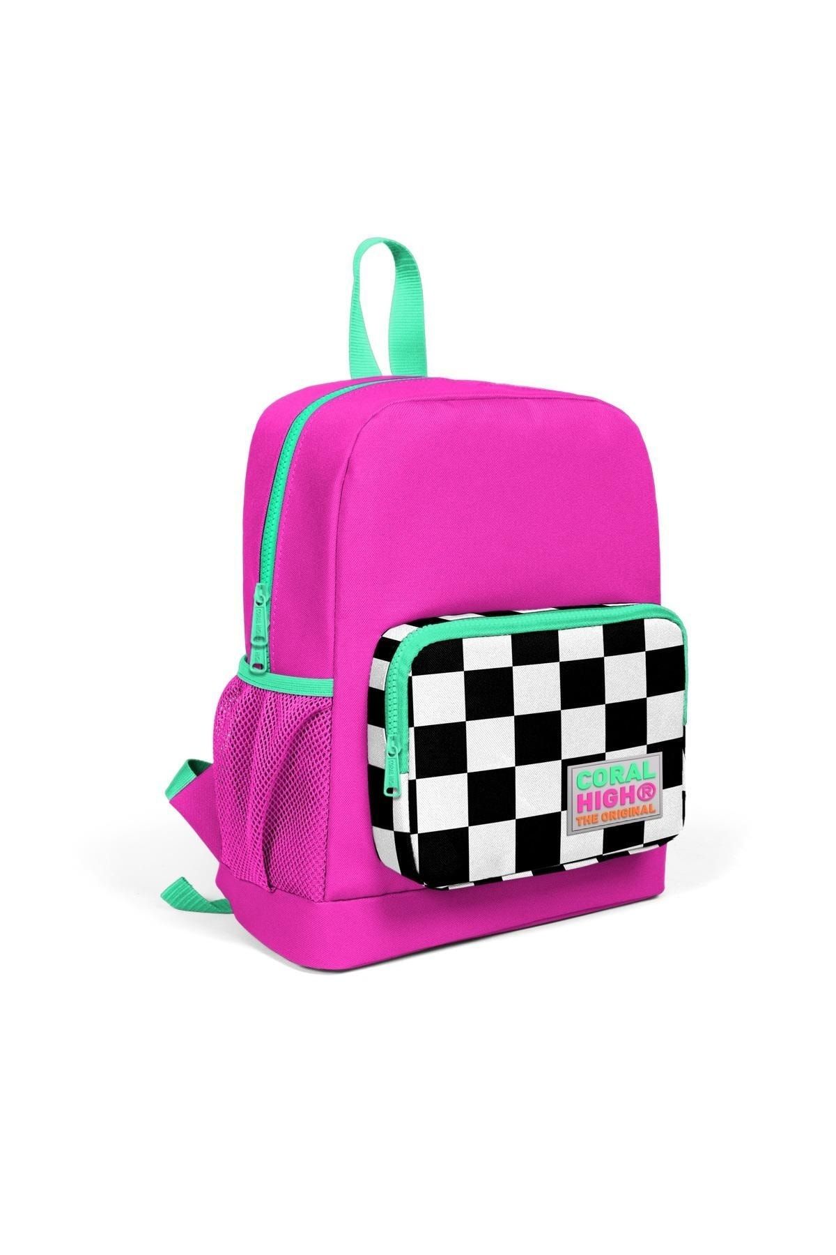 Coral High Kids Neon Pembe Dama Desenli İki Bölmeli Okul Sırt Çantası 23601