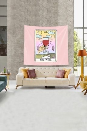 Pembe Wine Şarap Tarot Kartı Leke Tutmaz Kadife Kumaş Duvar Örtüsü Duvar Halısı Tapestry WLLROT10