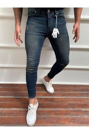 Erkek Lacivert Tırnaklı Italyan Kesim Likralı Denim Kot Pantolon bız1219