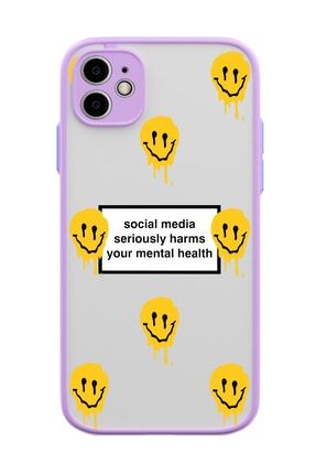 Iphone 11 Lila Social Media Ve Smile Tasarımlı Kamera Korumalı Hux Kılıf FCIP11-H-284