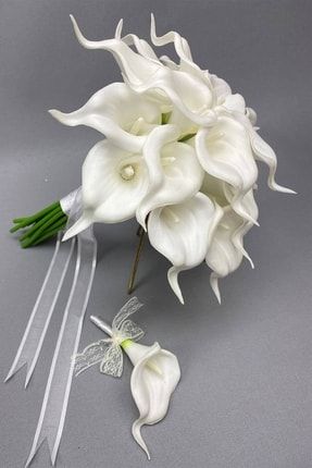 Beyaz Islak Gala Gelin Buketi Ve Damat Çiçeği GBKT-1236