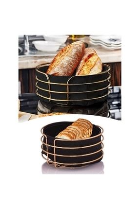 Ekmeklik Ekmek Sepeti Çok Amaçlı Metal Kutu Lüx Gold Paslanmaz Sepet Siyah Kumaş 1220499