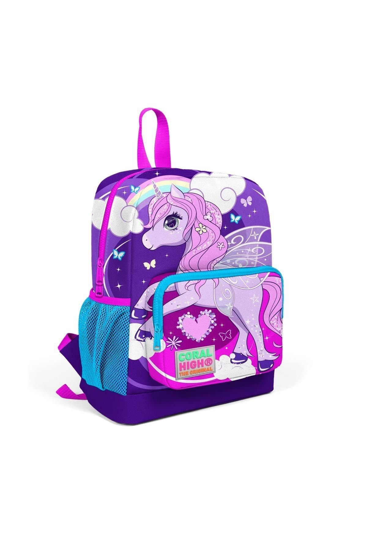 Coral High Kids Mor Pembe Unicorn Desenli İki Bölmeli Okul Sırt Çantası 23608