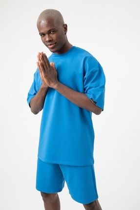 Erkek Base Oversize Sax Mavi T-shirt BS012