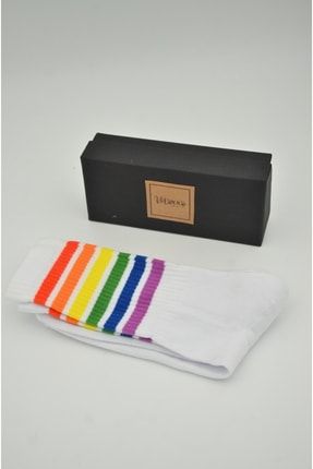 2'li Paket Kalın Dokulu Beyaz Uzun Renkli Unisex Spor Çorap TYC00446803588