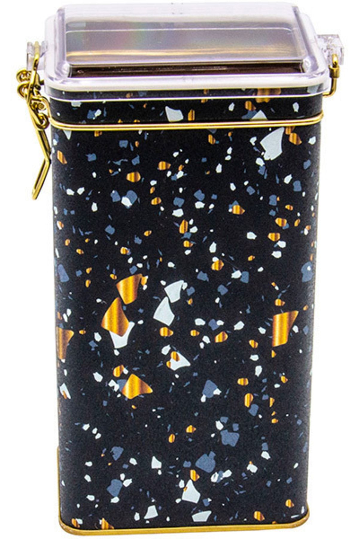 EVLE-Er053-1h Terrazzo Black Patterned Rectangular Metal Storage Container 8x10 Cm 1