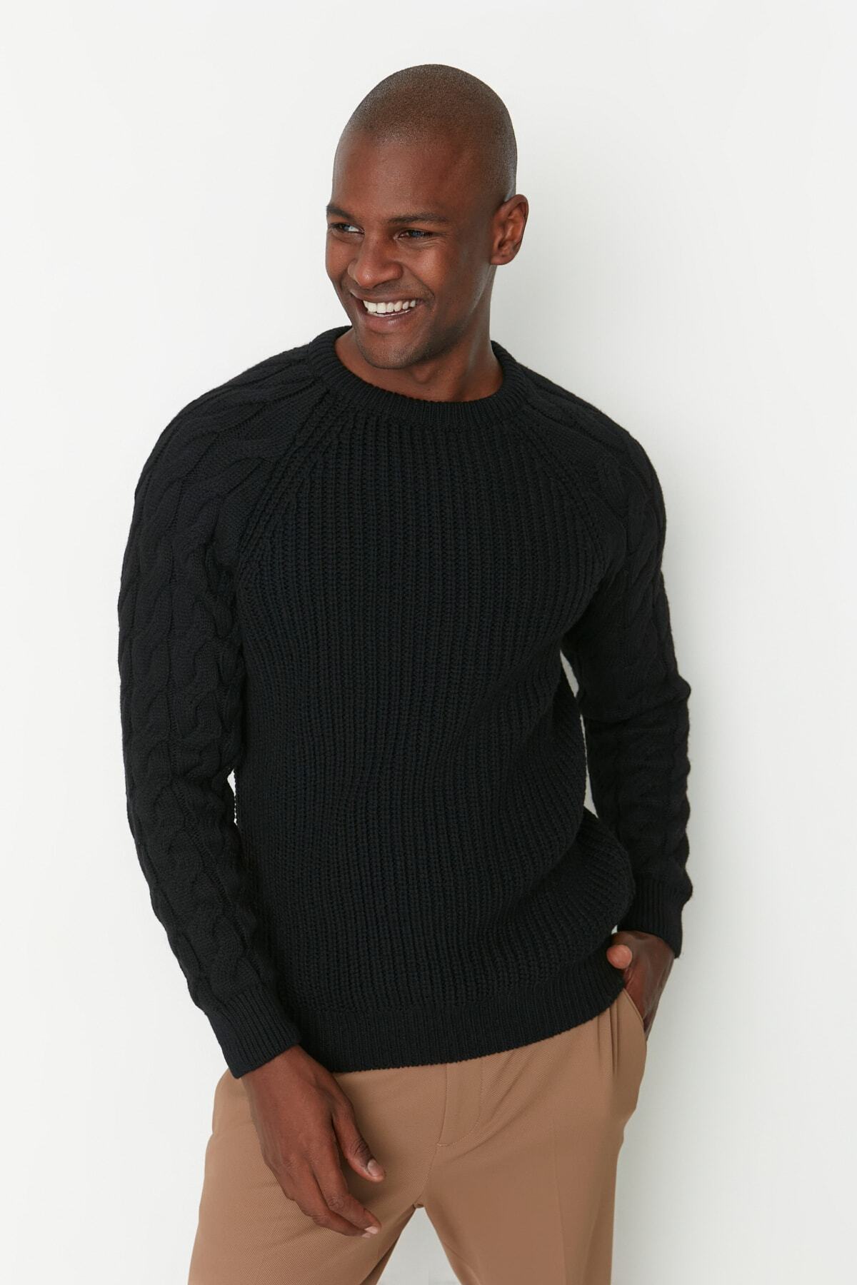 Trendyolmilla Man Siyah Casual Unisex Regular Fit Yünlü Bisiklet