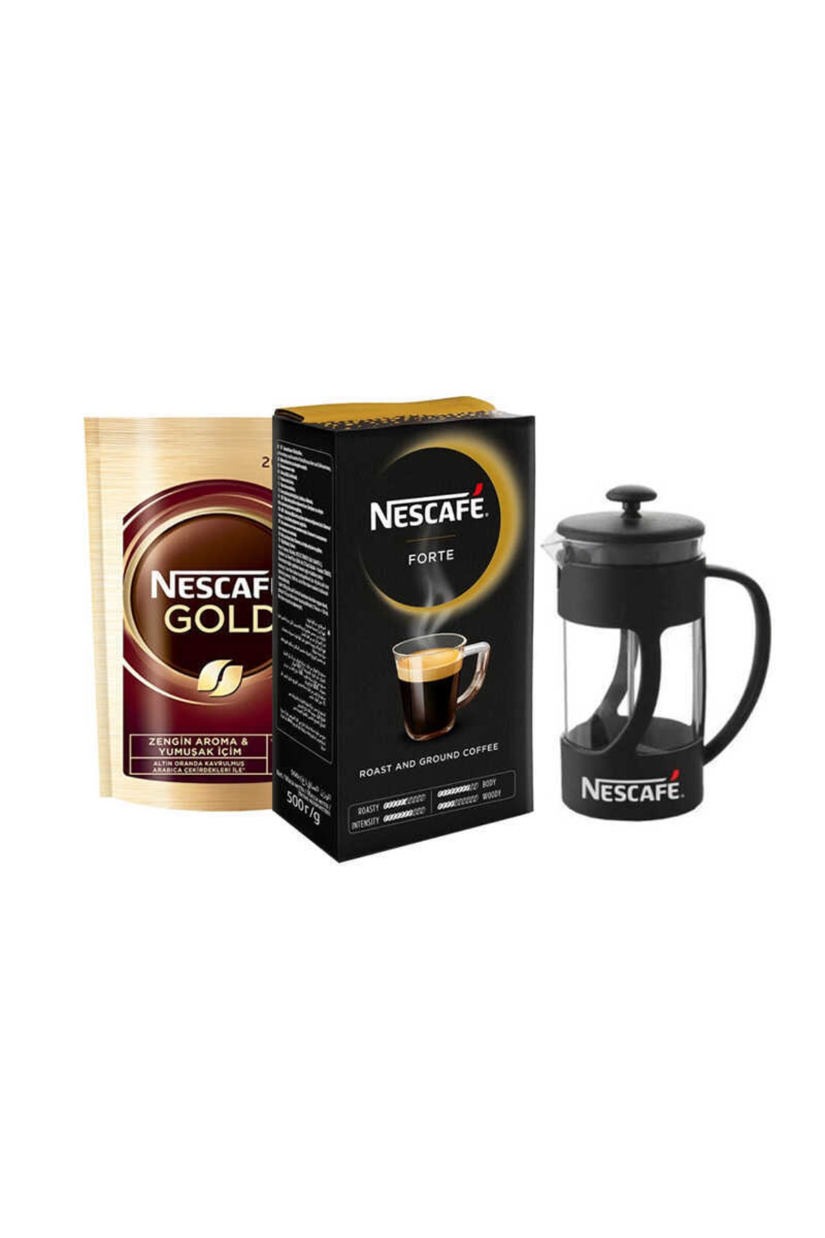 Nescafe Mp Gold Eko Paket 200 Gr Forte Öğütülmüş Filtre Kahve 500gr + French Press