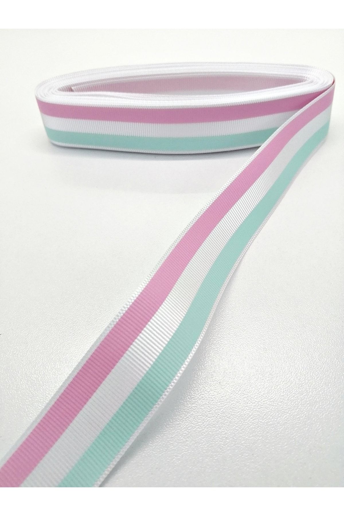 Hobigram-Water Green Pink Grosgrain Κορδέλα 2,5 cm 1 Meter – Κορδέλα, Κομψό Σχέδιο, Γυναικείο Αξεσουάρ – Κορδέλα – 1