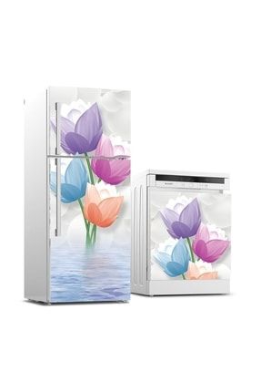 Buzdolabı Ve Bulaşık Makinası Beyaz Eşya Sticker Kaplama 3d Renkli Çiçekler BB-TK-325
