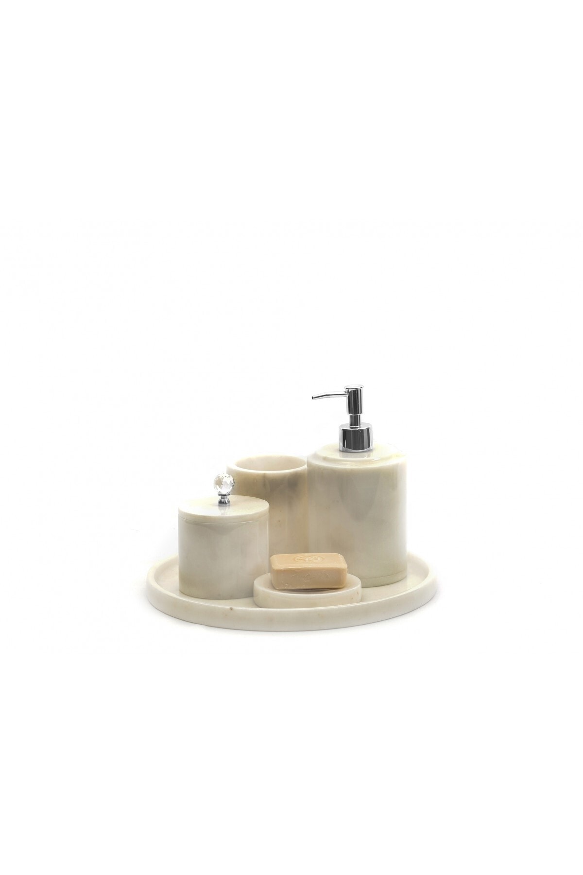 Efendioğlu Design 5'li Beyaz Mermer Yuvarlak Formlu Banyo Seti Krom