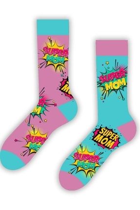 Sağlı Sollu Super Mom Desenli Renkli Çorap SKT-U1200