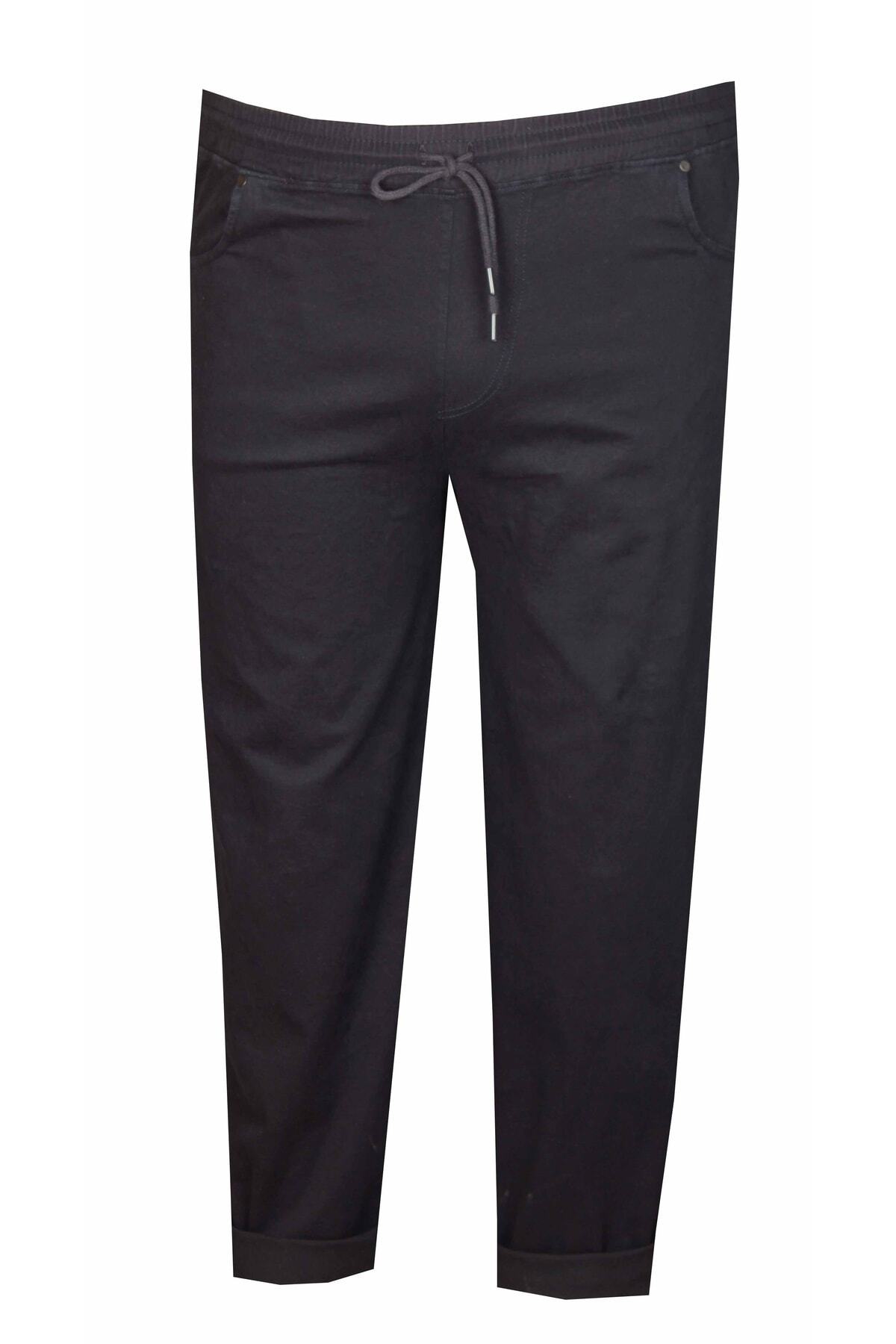 FaLa Jeans Büyük Beden Lastikli Keten Pantolon 97176 Lacivert görsel 3