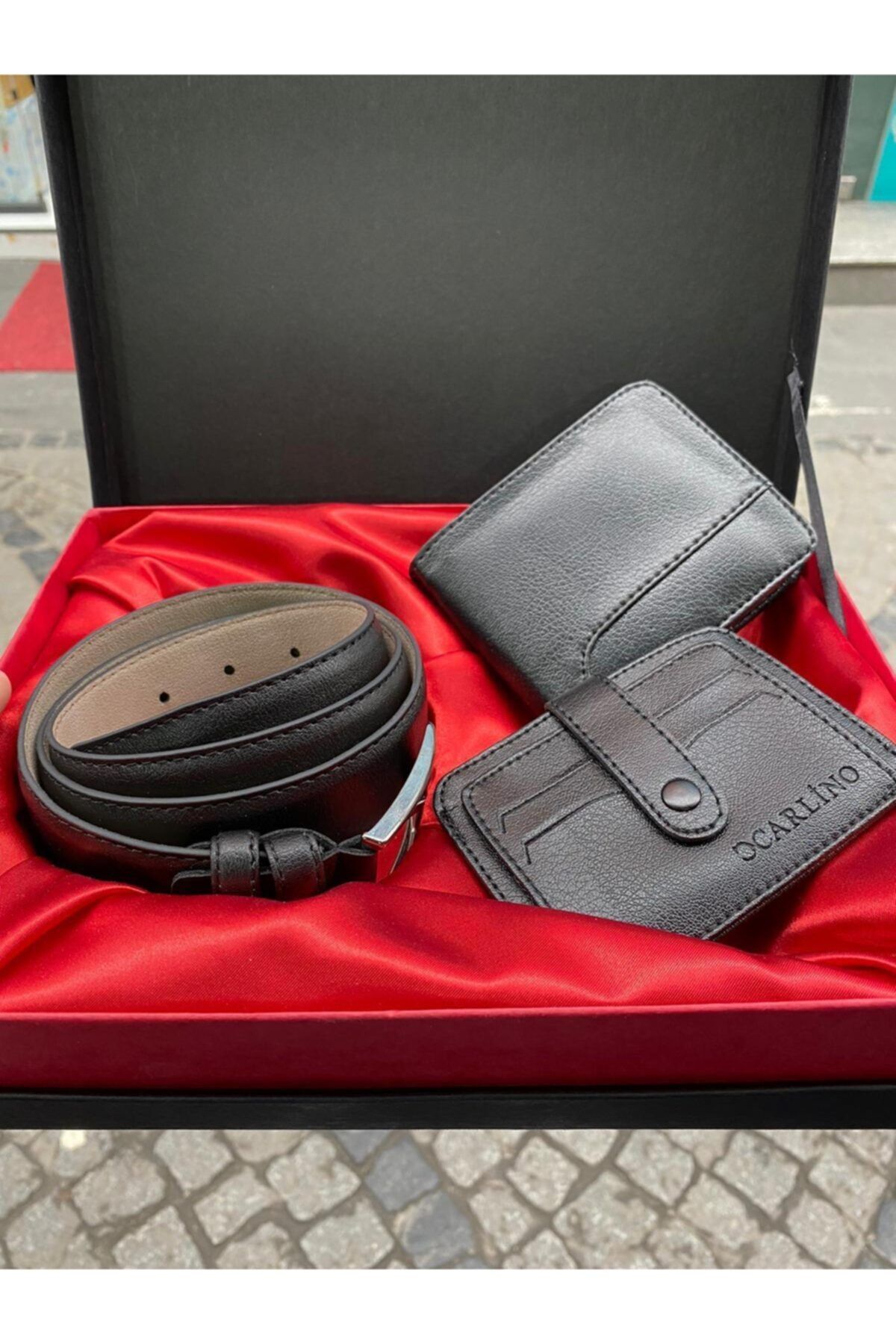 Carlino Set Cutie Cu Curea Pentru Portofel Pentru Bărbați - Negru Masculin - One Size