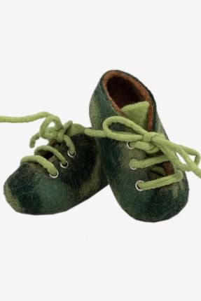 Yeşil Mermer Desenli Saf Yünden Keçe Bebek Ayakkabısı-hand Made BUDAW21-BSH02G