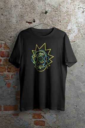 Rick And Morty Neon Look Siyah Unisex Tshirt APEXMODA1000225
