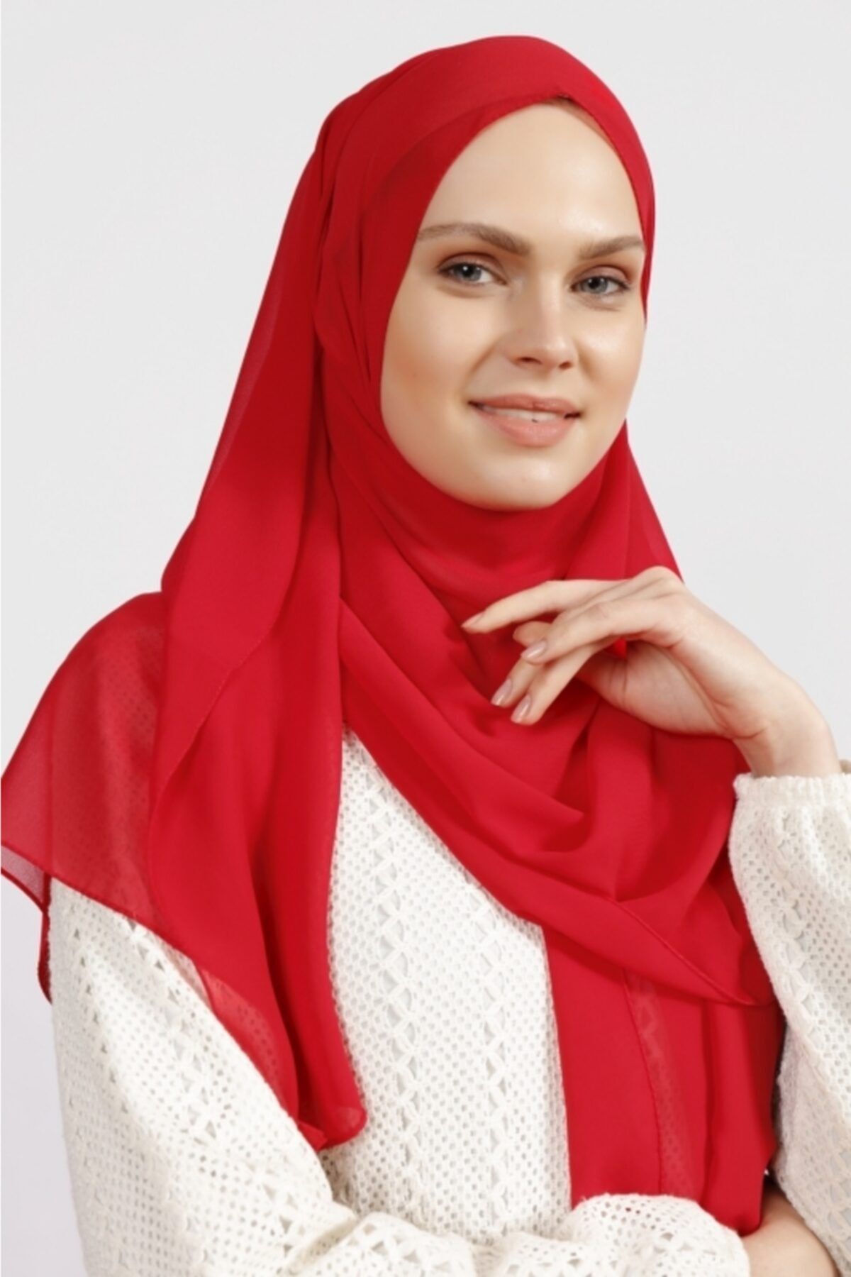 Differenza-Crepe Chiffon Shawl Red 3