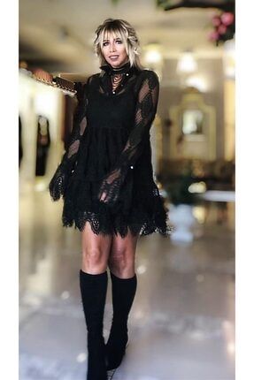 Siyah Dantel Elbise Mİ30897