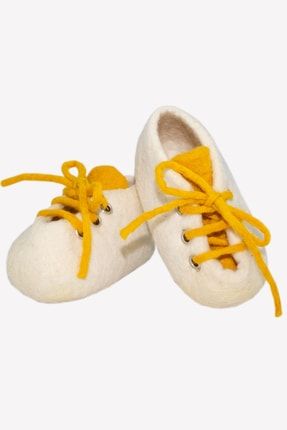 Saf Yünden Keçe Sarı Beyaz Bebek Ayakkabısı-hand Made BUDAW21-BSH03YW