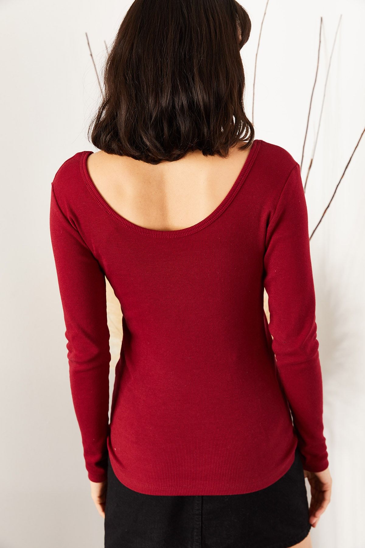 Olalook-Bluză de damă burgundă cu guler lat cu camisole BLZ-19000722 5