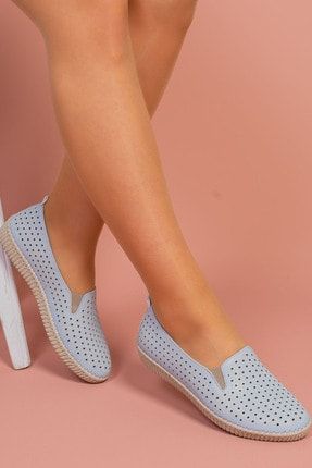 Kadın Açık Mavi Delikli Desenli Ayakkabı FRD7017