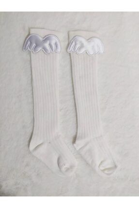 Kız Çocuk Melek Kanat Dizaltı Derby Çorap Beyaz melek kanat
