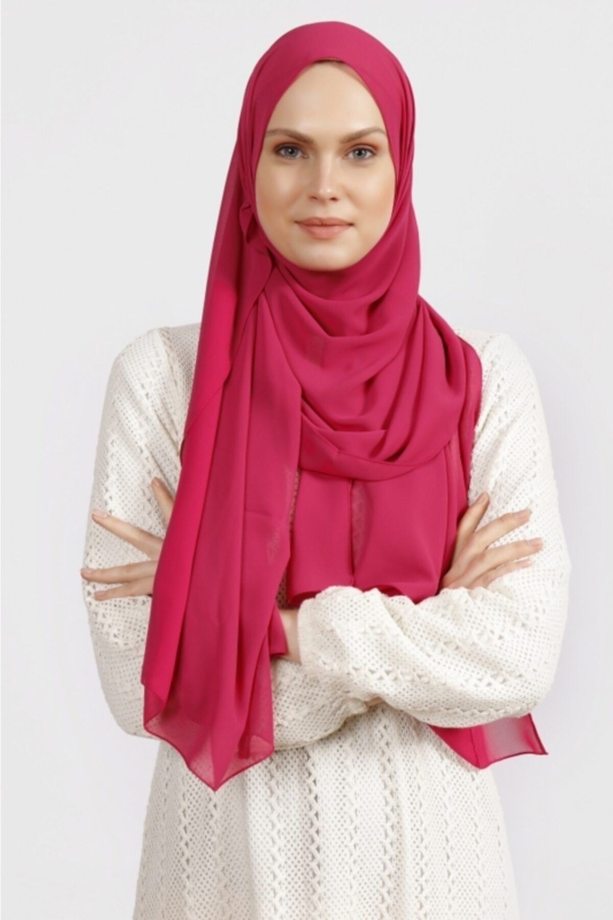 Differenza-Crepe Chiffon Shawl Vivid Fuchsia 1