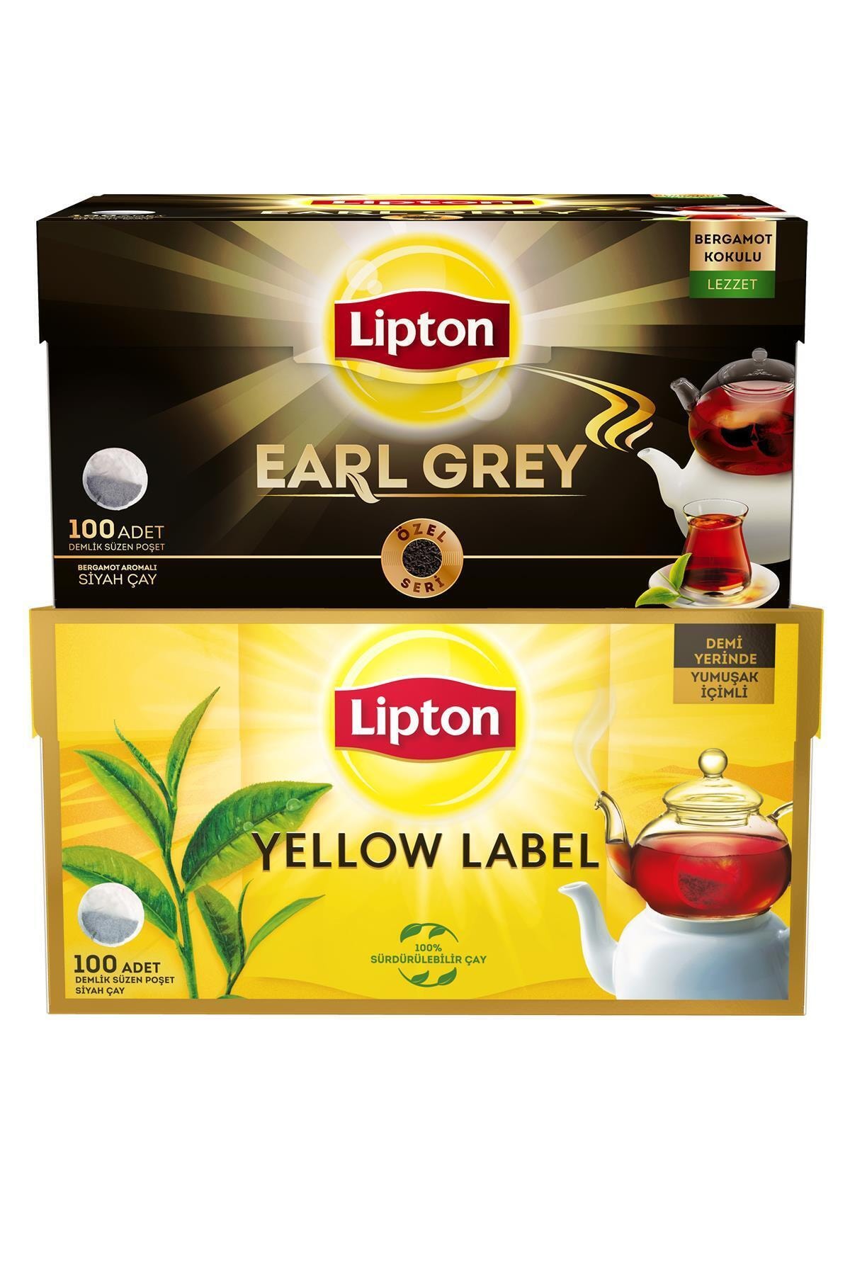 Lipton Yellow Label Demlik Poşet Çay 100'lü + Earl Demlik Poşet Çay 100'lü