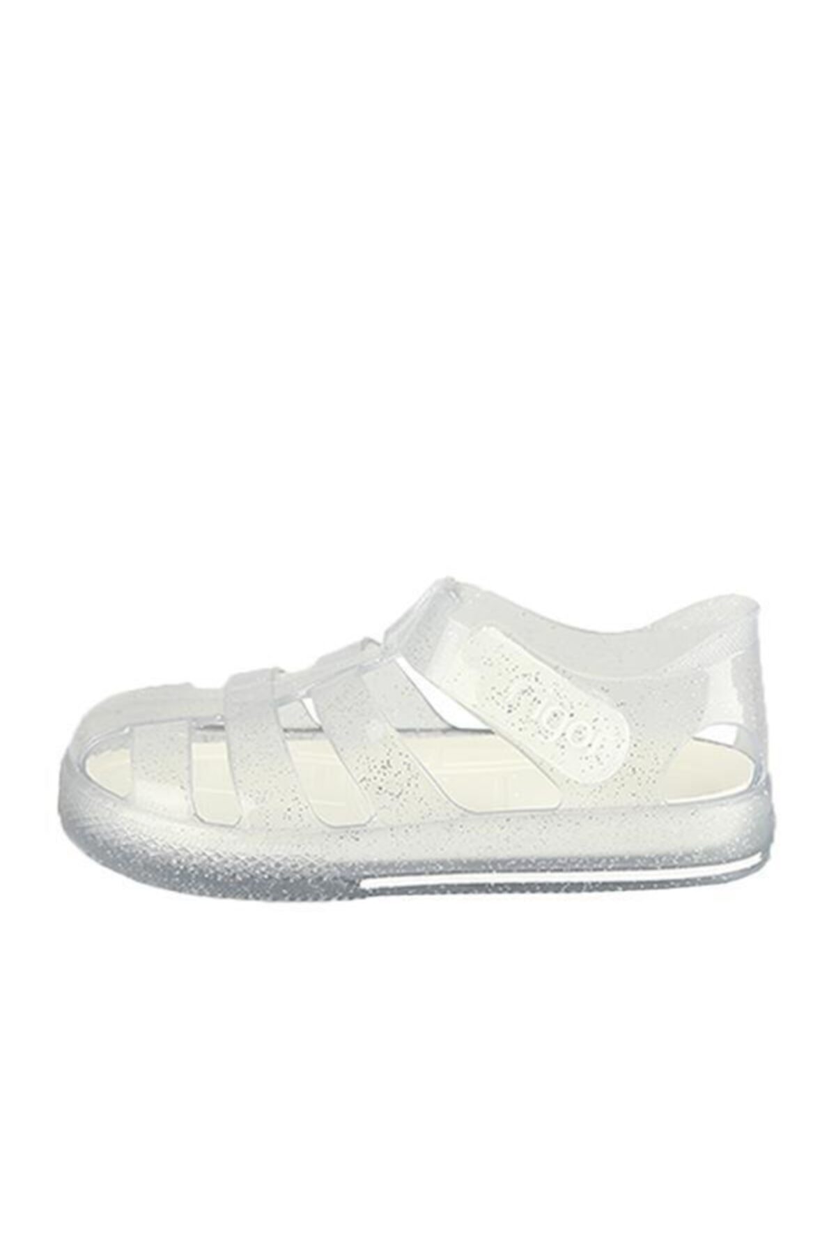 S10265 Star Glitter Çocuk Simli Beyaz Sandalet