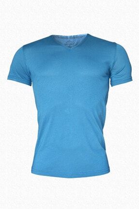 Mavi Erkek V Yaka Yaz Serinliği Tişört 085