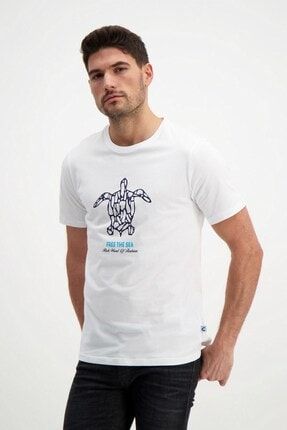 Beyaz Erkek Bisiklet Yaka T-shirt TR1