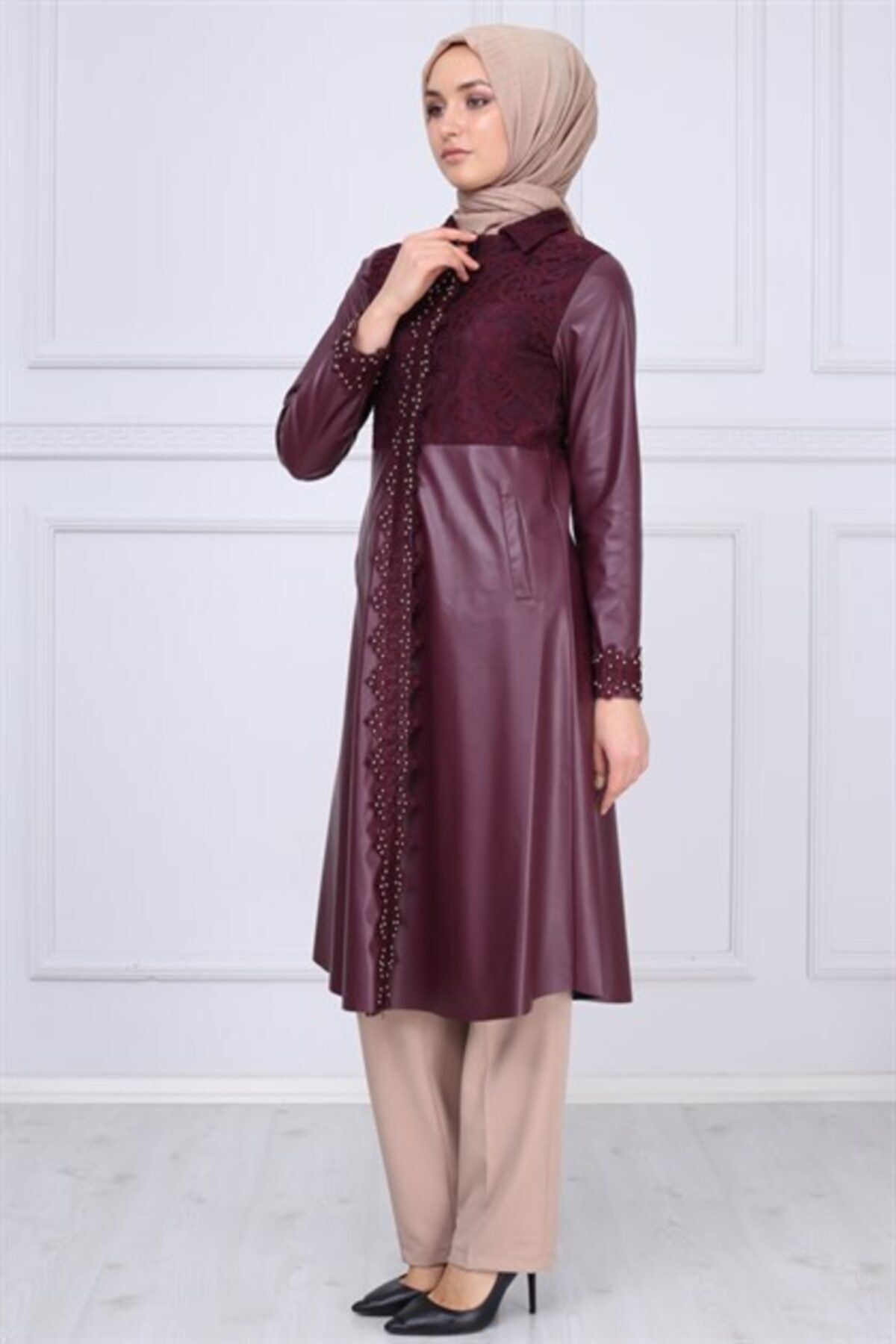 Modamihram-Kožený detailný hidžáb Cape Plum 10