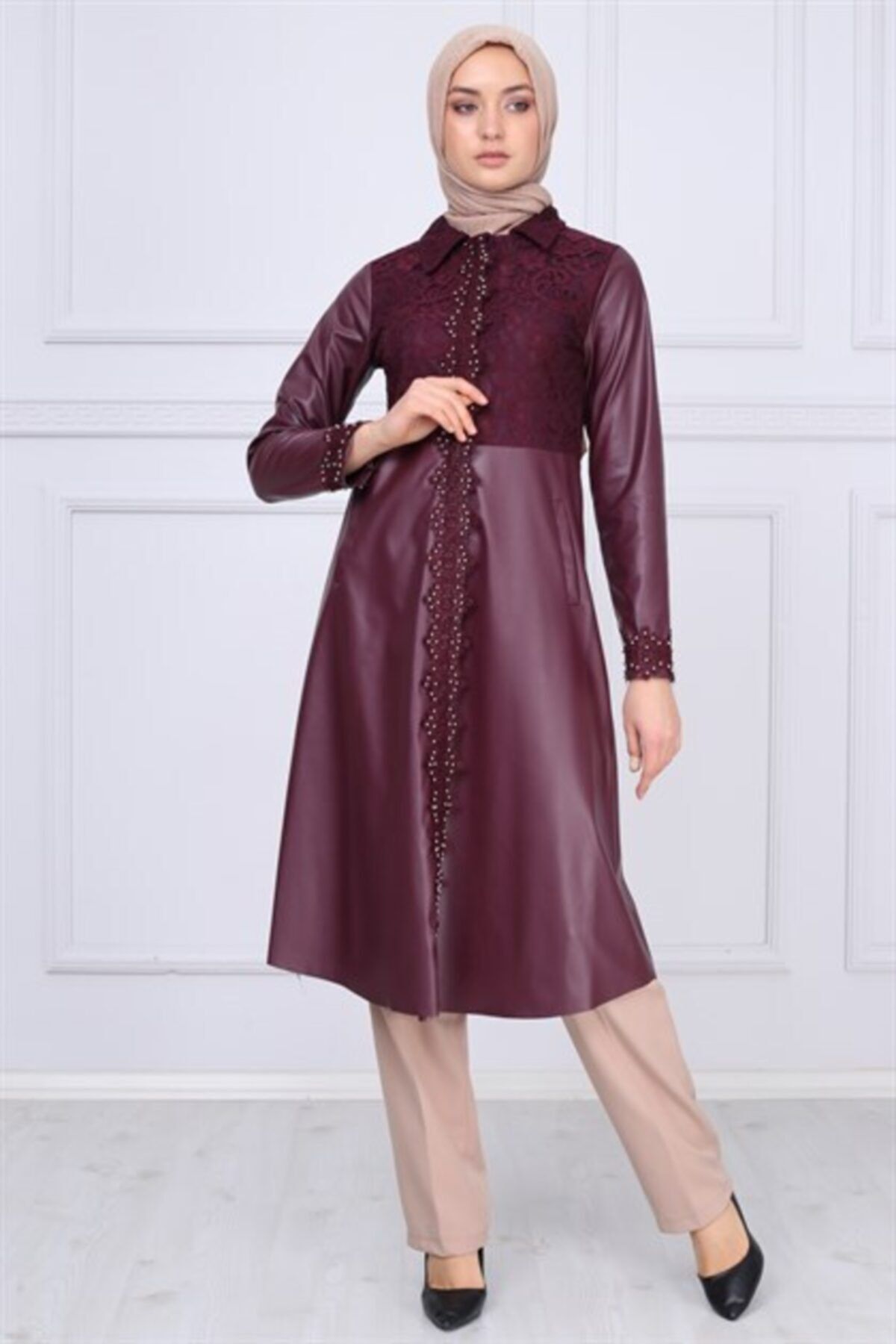 Modamihram-Kožený detailný hidžáb Cape Plum 4