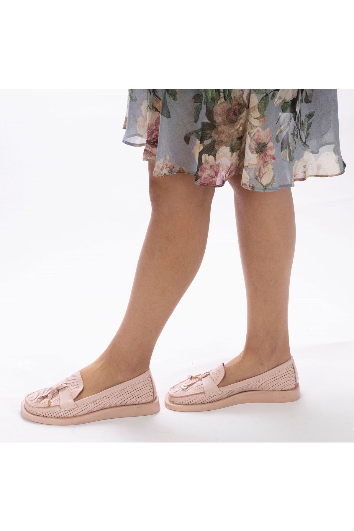 TwoEgoist Kadın Yazlık Babet Hakiki Yumuşak Deri Günlük Pudra Pembe Loafer Babet Ayakkabı