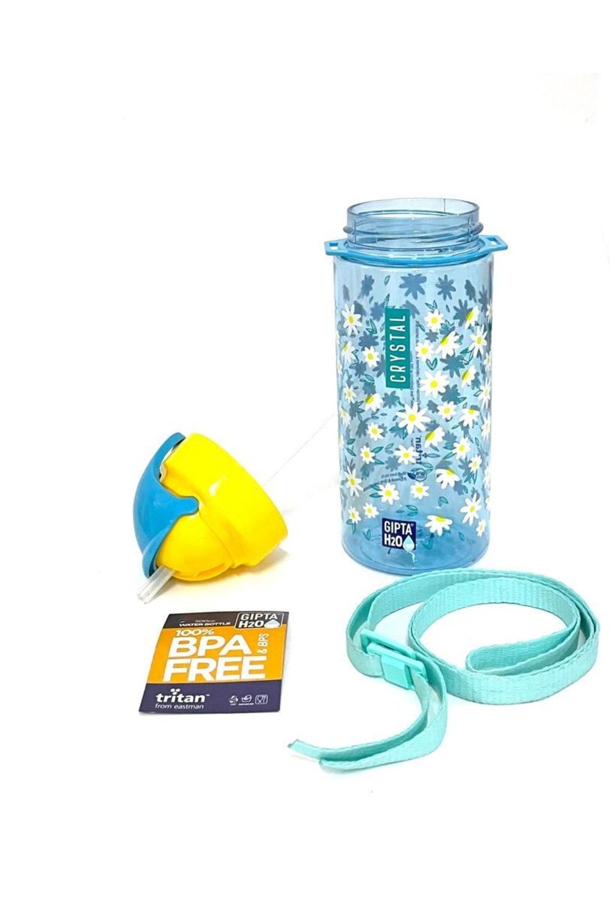 Gıpta-Blue Crystal Tritan Patterned Flask with Straw 500 Ml 3