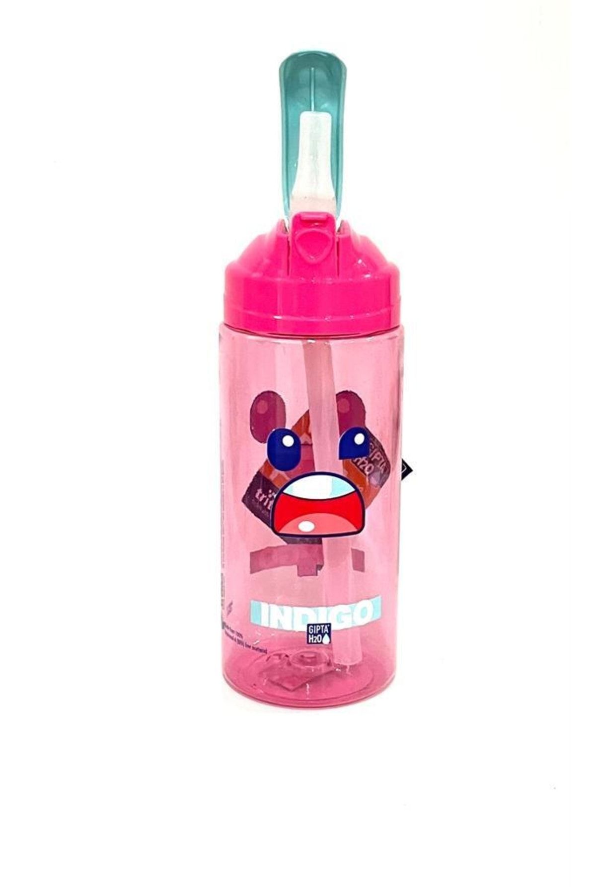 Gıpta-Pink Indigo Tritan Patterned Flask with Straw 500 Ml 2