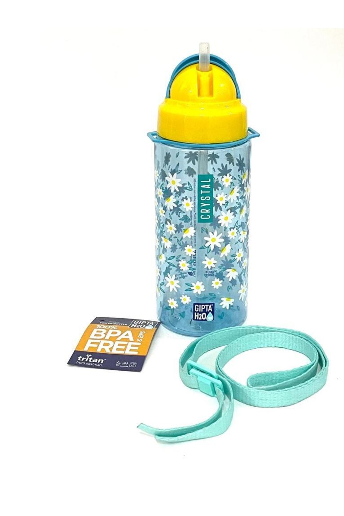 Gıpta-Blue Crystal Tritan Patterned Flask with Straw 500 Ml 2