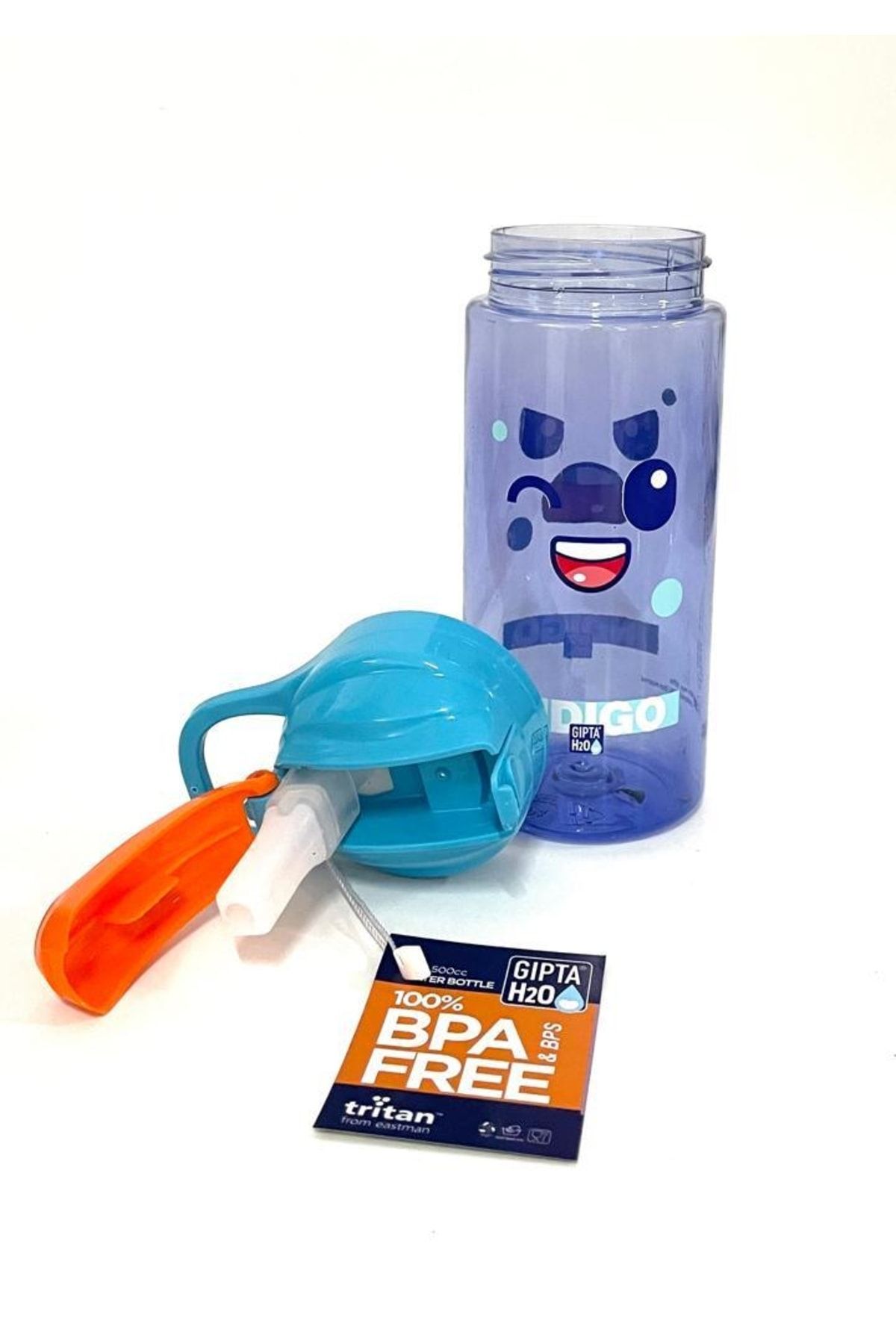 Gıpta-Blue Indigo Tritan Patterned Flask with Straw 500 Ml 3