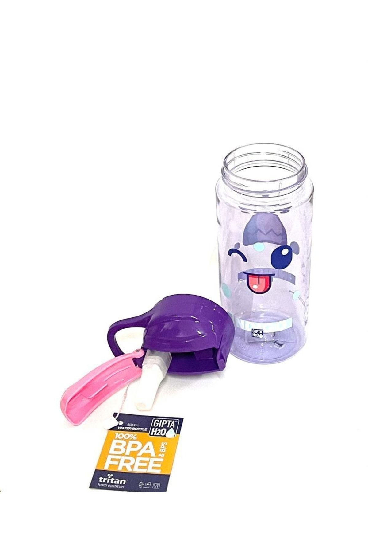 Gıpta-Purple Indigo Tritan Patterned Flask with Straw 500 Ml 3